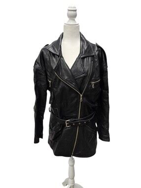 Vintage Miropa Moto Genuine Leather Black Trench Coat